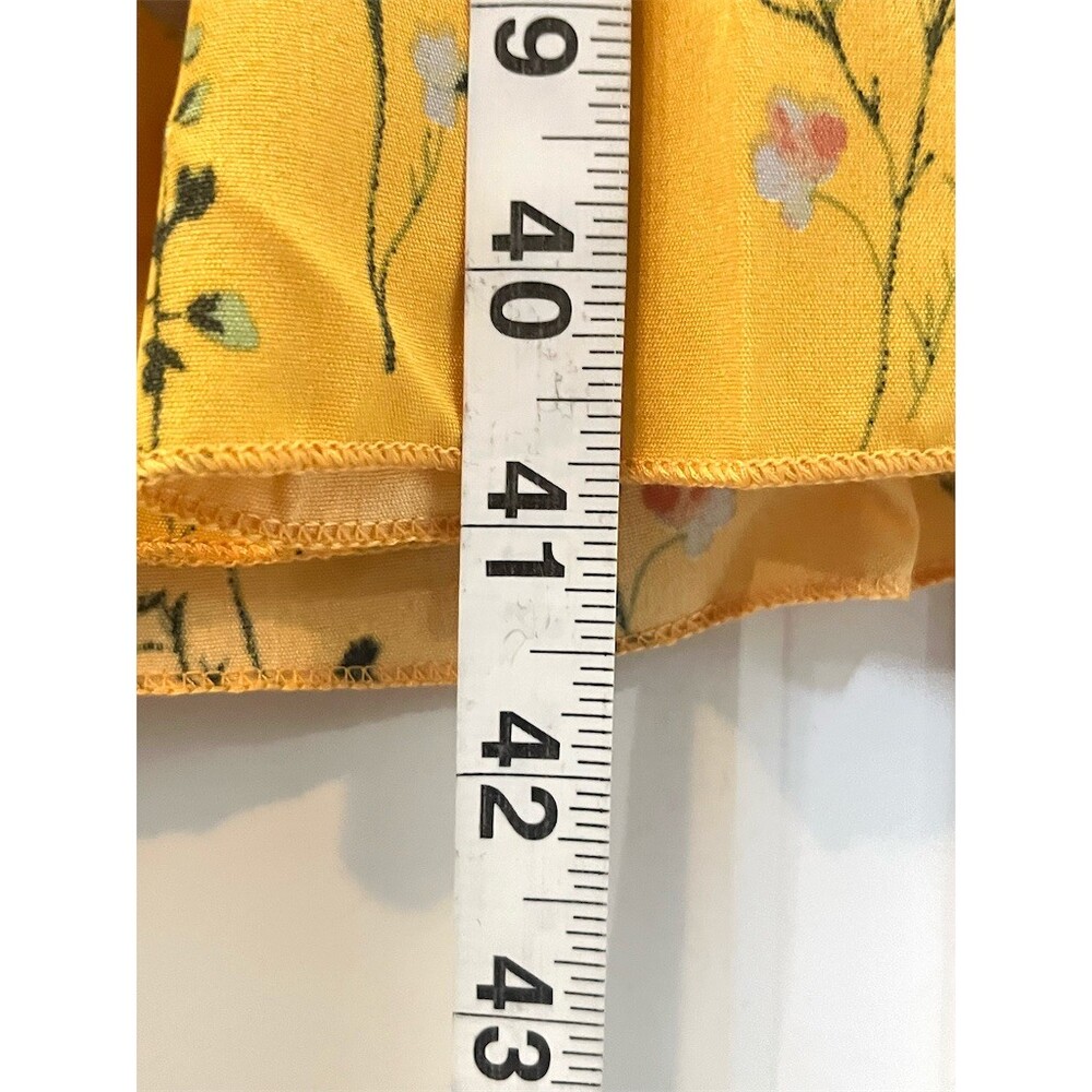 Boho Tiered Wide Leg Palazzo Pants L Mustard Yellow Floral Hippie Cottagecore - Picture 9 of 13